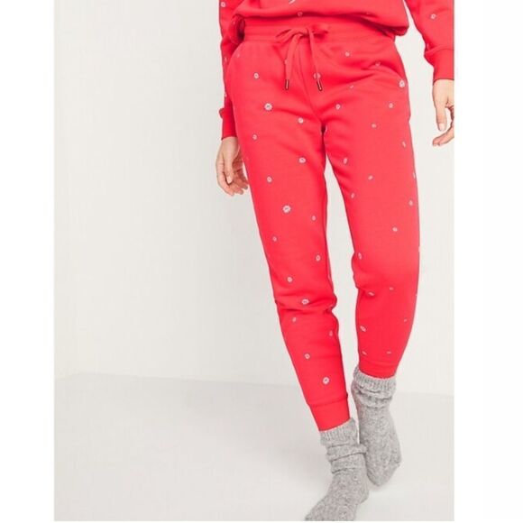 Mid-Rise Red Daisy Print Joggers- XL TALL - Picture 3 of 9